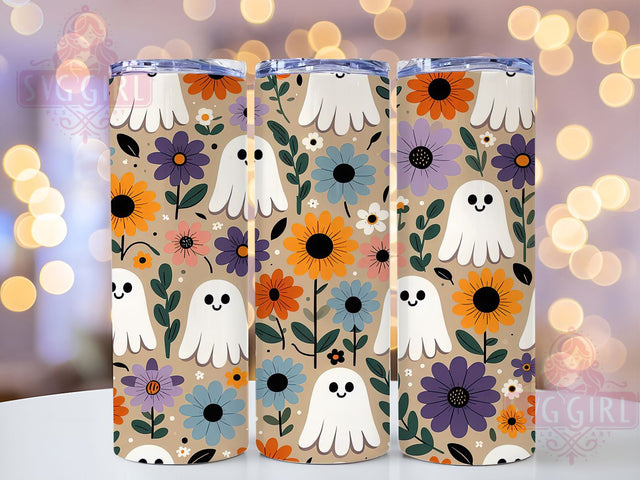 Floral Pastel Cute Ghost Halloween Tumbler, Cute Halloween Sublimation Design, 20oz Ghost Cup Wrap, Pastel Spooky Season Wrap, Flower Crown Ghost Tumbler, Whimsical Halloween Drinkware, Soft Gothic Sublimatio Sublimation SvggirlplusArt 