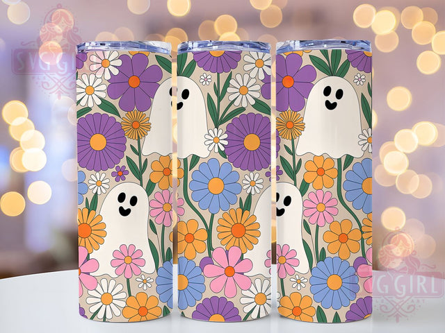 Floral Pastel Cute Ghost Halloween Tumbler, Cute Halloween Sublimation Design, 20oz Ghost Cup Wrap, Pastel Spooky Season Wrap, Flower Crown Ghost Tumbler, Whimsical Halloween Drinkware, Soft Gothic Sublimatio Sublimation SvggirlplusArt 