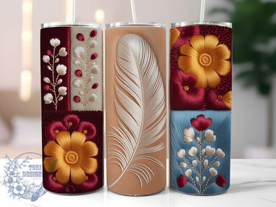 Floral Patch Faux Yarn Tumbler Wrap, Faux Yarn, Handmade Style, Cozy Design, Colorful Theme, Tumbler Wrap, Sublimation Design Sublimation ToriDesigns 