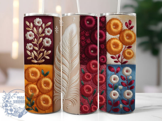 Floral Patch Faux Yarn Tumbler Wrap, Faux Yarn, Handmade Style, Cozy Design, Colorful Theme, Tumbler Wrap, Sublimation Design Sublimation ToriDesigns 