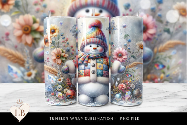 Floral Patchwork Snowman Tumbler Wrap Sublimation Sublimation BijouBay 
