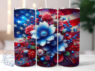 Floral Patriotic Independence Day 20oz Skinny Tumbler, 4th of July Tumbler Png, Straight & Tapered Tumbler Wrap, Instant Digital Download Sublimation ToriDesigns 