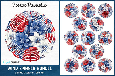Floral Patriotic Wind Spinner 4th of July Sublimation Design Sublimation Regulrcrative 