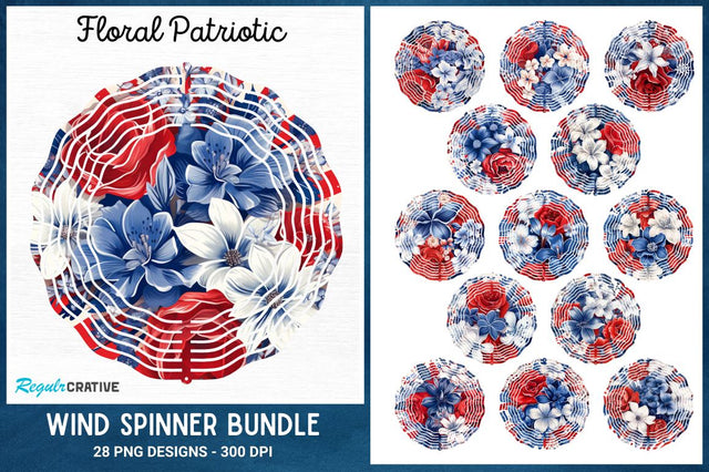 Floral Patriotic Wind Spinner 4th of July Sublimation Design Sublimation Regulrcrative 