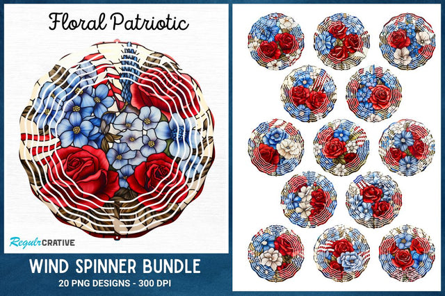 Floral Patriotic Wind Spinner Sublimation Bundle Sublimation Regulrcrative 