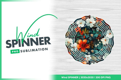 Floral Pattern with Orange White and Teal Flowers and Green Leaves Sublimation Regulrcrative 