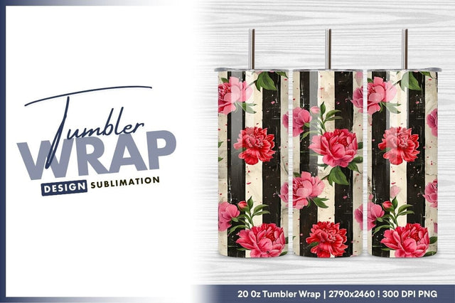 Floral Pattern With Peonies On Striped Background Sublimation Regulrcrative 