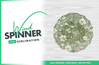 Floral Pattern with White Flowers and Vines on Green Background Sublimation Regulrcrative 