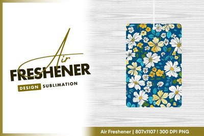 Floral Pattern with White Yellow and Teal Flowers on a Dark Blue Background Sublimation Regulrcrative 