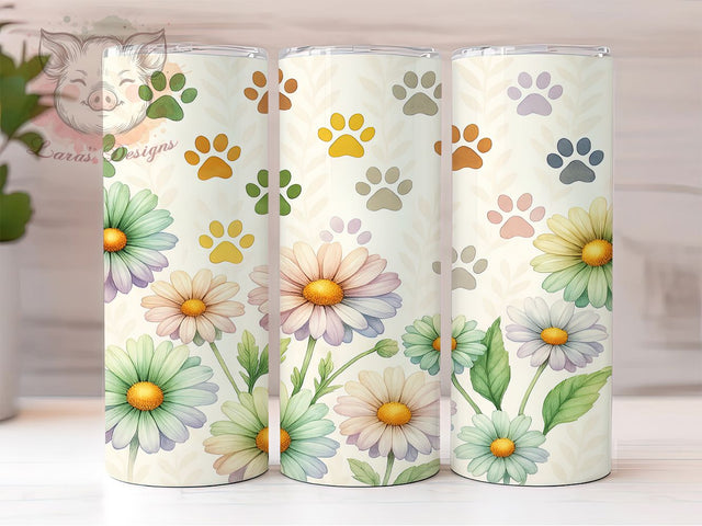Floral Paw Print Spring Tumbler Wrap, Spring Dog Design, Daisy Pet Gift, Flower Paw Art, Sublimation Template, 20oz Tumbler Wrap, Pet Floral Pattern Sublimation Lara' s Designs 