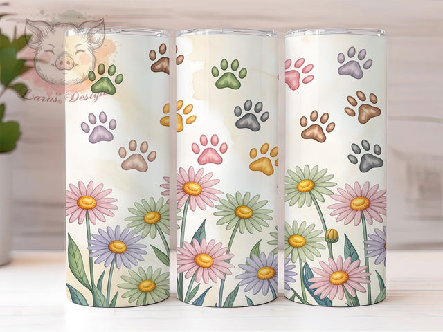 Floral Paw Print Spring Tumbler Wrap, Spring Dog Design, Daisy Pet Gift, Flower Paw Art, Sublimation Template, 20oz Tumbler Wrap, Pet Floral Pattern Sublimation Lara' s Designs 
