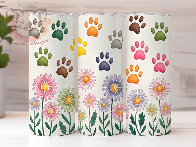 Floral Paw Print Spring Tumbler Wrap, Spring Dog Design, Daisy Pet Gift, Flower Paw Art, Sublimation Template, 20oz Tumbler Wrap, Pet Floral Pattern Sublimation Lara' s Designs 