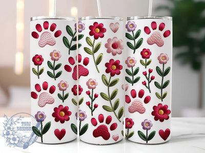 Floral Paw Yarn Valentine Tumbler, Floral Paw Print, 20oz Tumbler Wrap, Sublimation Design, Pet Lover Gift, Cute Dog Tumbler, Yarn Style Valentine Sublimation ToriDesigns 
