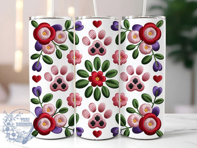 Floral Paw Yarn Valentine Tumbler, Floral Paw Print, 20oz Tumbler Wrap, Sublimation Design, Pet Lover Gift, Cute Dog Tumbler, Yarn Style Valentine Sublimation ToriDesigns 