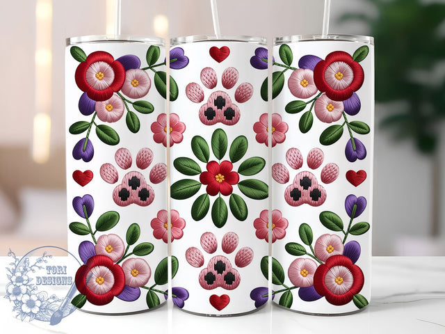 Floral Paw Yarn Valentine Tumbler, Floral Paw Print, 20oz Tumbler Wrap, Sublimation Design, Pet Lover Gift, Cute Dog Tumbler, Yarn Style Valentine Sublimation ToriDesigns 