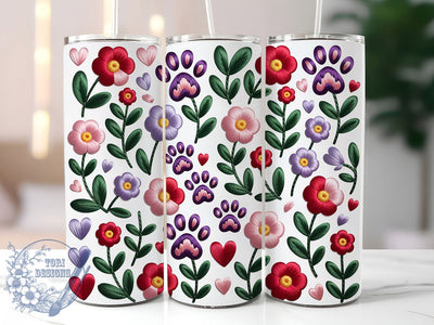 Floral Paw Yarn Valentine Tumbler, Floral Paw Print, 20oz Tumbler Wrap, Sublimation Design, Pet Lover Gift, Cute Dog Tumbler, Yarn Style Valentine Sublimation ToriDesigns 