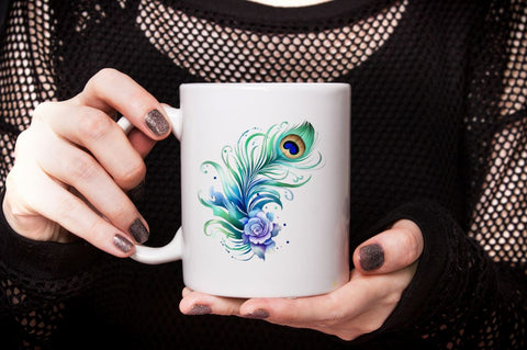 Floral peacock Feather Watercolor Sublimation Bundle Sublimation Designangry 