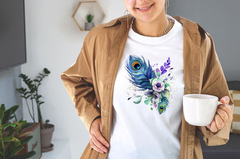Floral peacock Feather Watercolor Sublimation Bundle Sublimation Designangry 