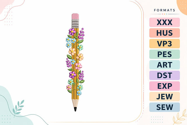 Floral Pencil Back To School Embroidery Design Embroidery/Applique DESIGNS sg embroidery 