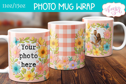 Floral Photo Mug template sublimation PNG, customizable mug Sublimation Amorclipart 