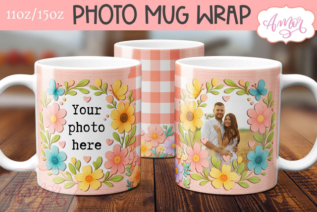 Floral Photo Mug template sublimation PNG, customizable mug Sublimation Amorclipart 