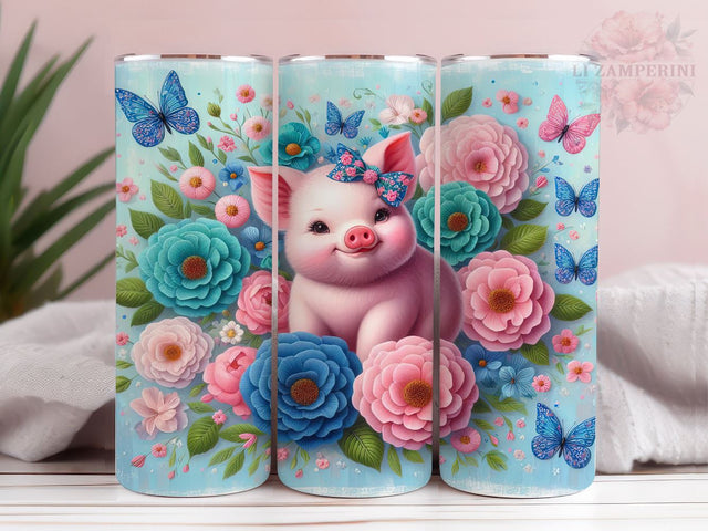 Floral Pig 20oz Tumbler Wrap PNG, Cute Pig Tumbler Png, Straight & Tapered Tumbler Wrap, Instant Digital Download Sublimation Li Zamperini 
