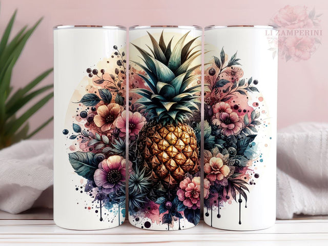 Floral Pineapple 20oz Tumbler Wrap PNG, Straight & Tapered Tumbler Wrap, Pineapple Tumbler Png, Instant Digital Download Sublimation Li Zamperini 