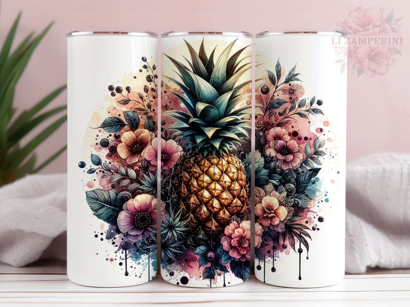 Floral Pineapple 20oz Tumbler Wrap PNG, Straight & Tapered Tumbler Wrap, Pineapple Tumbler Png, Instant Digital Download Sublimation Li Zamperini 