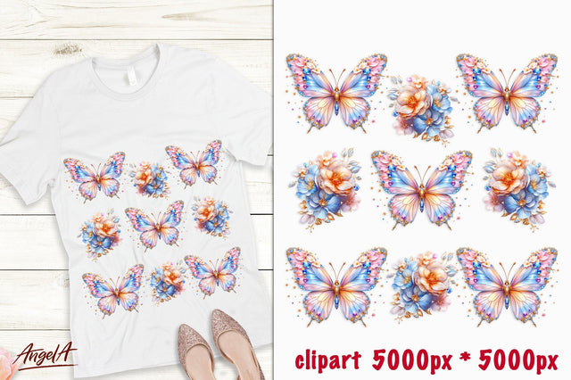 Floral pink butterfly and flowers T-shirt sublimation PNG Sublimation Angelina Semenova 