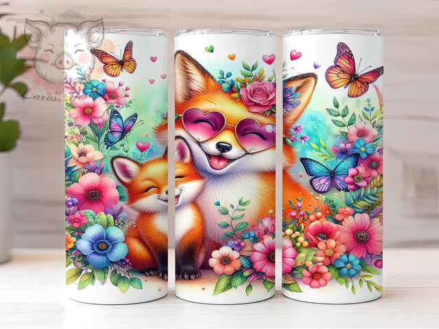 Floral Pink Fox Tumbler Wrap, Pink Fox Tumbler, Floral Design, 20oz Wrap, Sublimation Design, Cute Drinkware, Animal Lover Gift, Nursery Decor Sublimation Lara' s Designs 