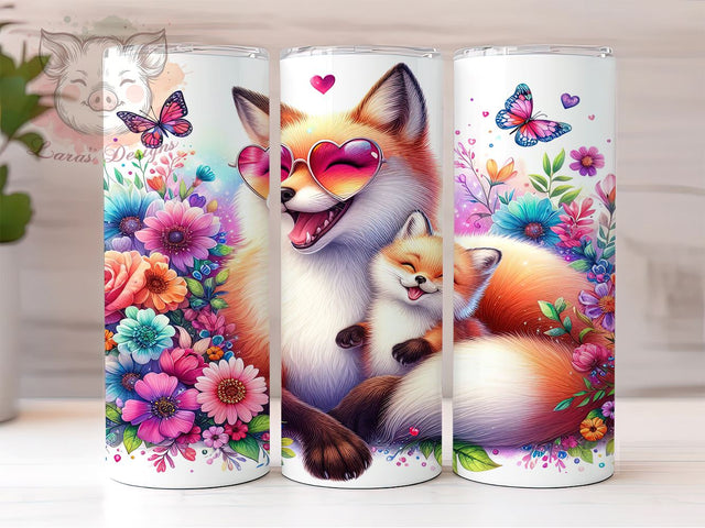 Floral Pink Fox Tumbler Wrap, Pink Fox Tumbler, Floral Design, 20oz Wrap, Sublimation Design, Cute Drinkware, Animal Lover Gift, Nursery Decor Sublimation Lara' s Designs 
