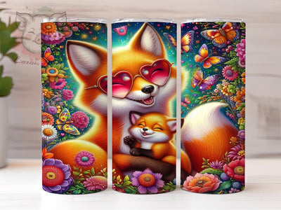 Floral Pink Fox Tumbler Wrap, Pink Fox Tumbler, Floral Design, 20oz Wrap, Sublimation Design, Cute Drinkware, Animal Lover Gift, Nursery Decor Sublimation Lara' s Designs 