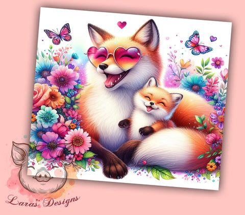 Floral Pink Fox Tumbler Wrap, Pink Fox Tumbler, Floral Design, 20oz Wrap, Sublimation Design, Cute Drinkware, Animal Lover Gift, Nursery Decor Sublimation Lara' s Designs 