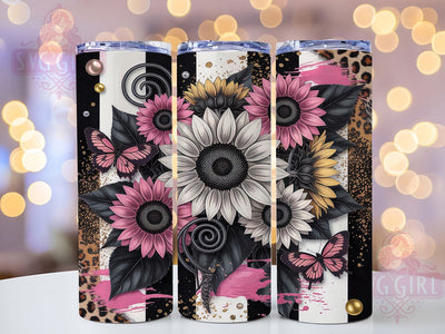 Floral Pink Leopard Garden Tumbler Wrap, Floral Animal Print, Girly Pattern Design, Summer Garden Cup, Feminine Safari Art, Butterfly Nature Wrap, Mixed Pattern Sublimation Sublimation SvggirlplusArt 