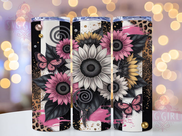 Floral Pink Leopard Garden Tumbler Wrap, Floral Animal Print, Girly Pattern Design, Summer Garden Cup, Feminine Safari Art, Butterfly Nature Wrap, Mixed Pattern Sublimation Sublimation SvggirlplusArt 
