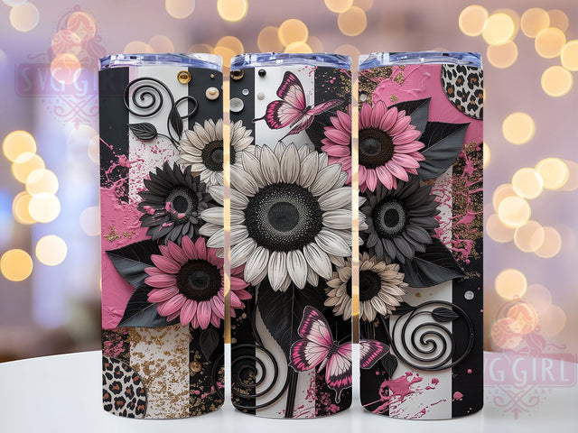 Floral Pink Leopard Garden Tumbler Wrap, Floral Animal Print, Girly Pattern Design, Summer Garden Cup, Feminine Safari Art, Butterfly Nature Wrap, Mixed Pattern Sublimation Sublimation SvggirlplusArt 