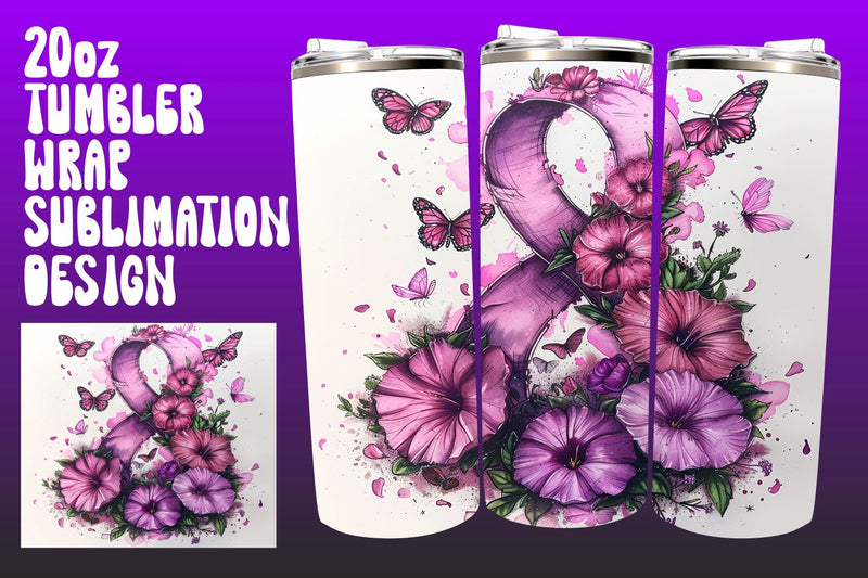 Floral Pink Ribbon Cancer Tumbler Sublimation afrosvg 