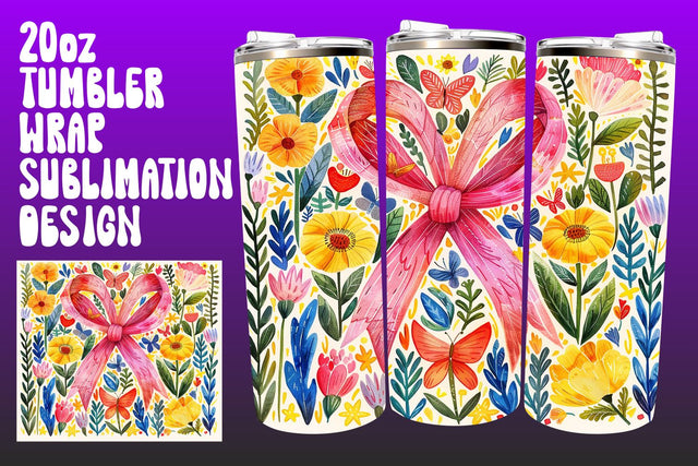 Floral Pink Ribbon Tumbler Wrap 20oz Sublimation afrosvg 