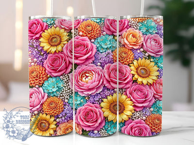 Floral Pink Rose Sunflower 20oz Tumbler, Floral Pink Rose, Pink Rose Sunflower, Rose Sunflower, Sunflower Tumbler, 20oz Tumbler, Pink Floral Tumbler, Tumbler Wrap Sublimation ToriDesigns 