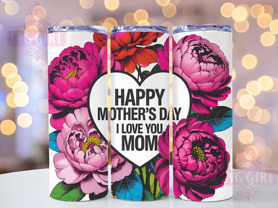 Floral Pink Roses 20oz Tumbler, Floral Mom, Pink Roses, I Love You Mom, Happy Mother's Day, Sublimation Design, Tumbler Wrap Sublimation SvggirlplusArt 