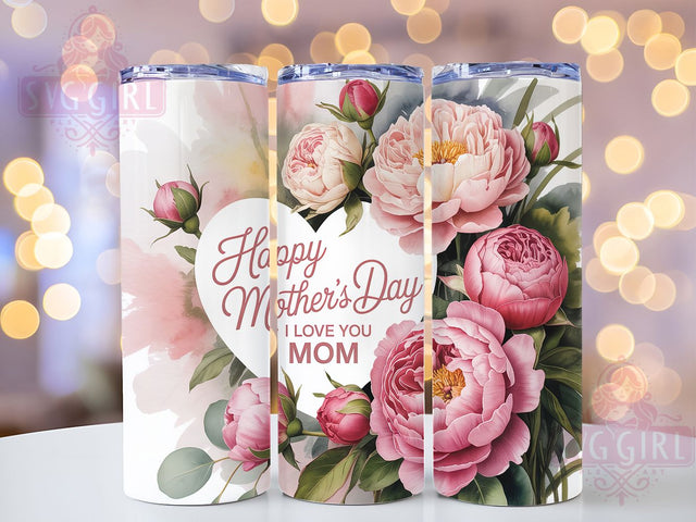 Floral Pink Roses 20oz Tumbler, Floral Mom, Pink Roses, I Love You Mom, Happy Mother's Day, Sublimation Design, Tumbler Wrap Sublimation SvggirlplusArt 