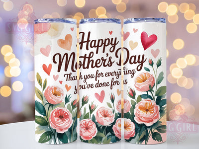 Floral Pink Roses Mom 20oz Tumbler, Pink Roses, Floral Mom, Thank You Mom, Happy Mother's Day, Sublimation Design, 20oz Tumbler Wrap Sublimation SvggirlplusArt 