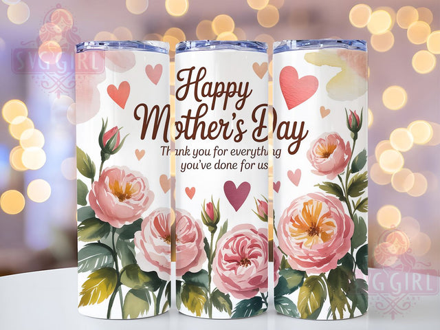 Floral Pink Roses Mom 20oz Tumbler, Pink Roses, Floral Mom, Thank You Mom, Happy Mother's Day, Sublimation Design, 20oz Tumbler Wrap Sublimation SvggirlplusArt 