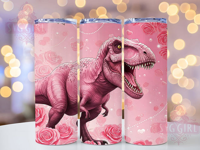 Floral Pink T-Rex 20oz Tumbler Wrap, Floral Dinosaur Design, Girly Dino Mug, Pink T-Rex Wrap, Feminine Prehistoric Cup, Whimsical Jurassic Tumbler, Sublimation Tumbler Wrap Sublimation SvggirlplusArt 