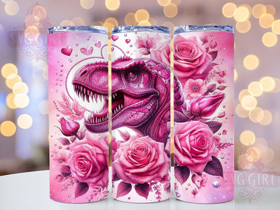 Floral Pink T-Rex 20oz Tumbler Wrap, Floral Dinosaur Design, Girly Dino Mug, Pink T-Rex Wrap, Feminine Prehistoric Cup, Whimsical Jurassic Tumbler, Sublimation Tumbler Wrap Sublimation SvggirlplusArt 