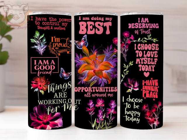 Floral Positive Affirmations 20 oz Skinny Tumbler, Inspirational Butterfly PNG Downloads, Sublimation Design, Digital, Digital Download PNG Sublimation Lara' s Designs 