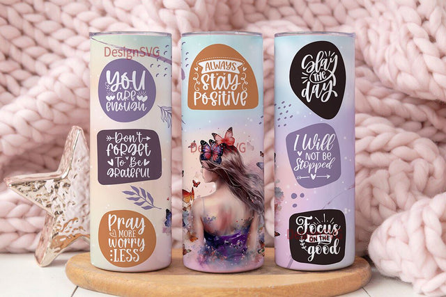 Floral Positive Affirmations 20 oz Skinny Tumbler Sublimation Design Digital Download PNG Instant,Inspirational Butterfly Sublimation DesignSVG 