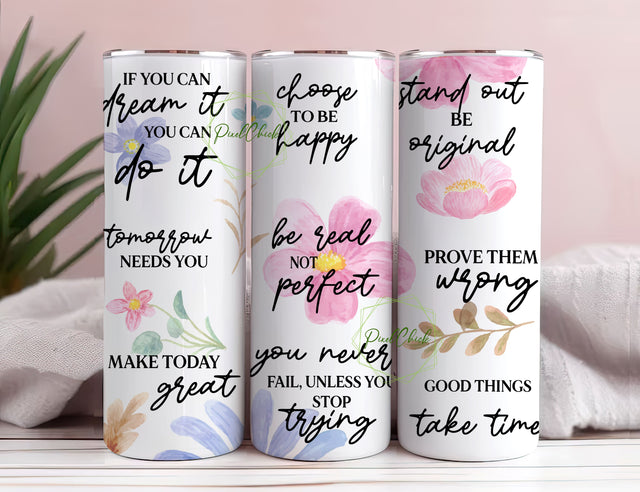 Floral Positive Affirmations 20oz Skinny Tumbler Wrap, Sublimation Design, Digital Download PNG, Boho Mama Tumbler Wrap PNG Sublimation PixelChick 