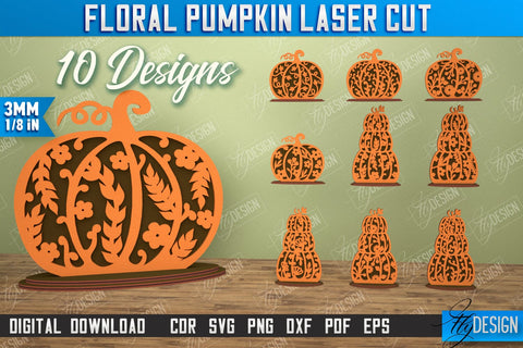 Floral Pumpkin Bundle | Pumpkin Ornaments | Halloween Pumpkin | Halloween Décor | CNC Files SVG Fly Design 
