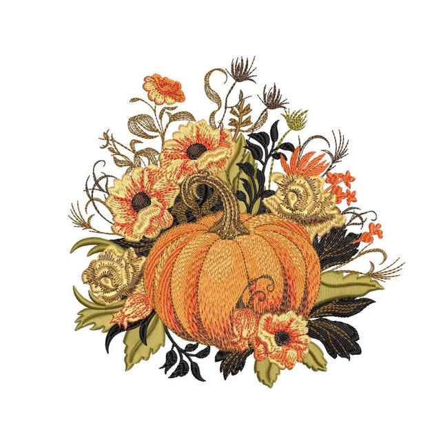 Floral Pumpkin Embroidery Design, Autumn Embroidery File, Thanksgiving Embroidery Design, 4 sizes, Instant Download Embroidery/Applique DESIGNS Nino Nadaraia 